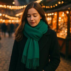 ⭐ RARE Vintage Dana Ashley™ “Cashmyarn” Emerald Scarf — Made in Japan — RN 14754